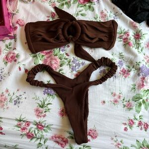 brown rib bikini set